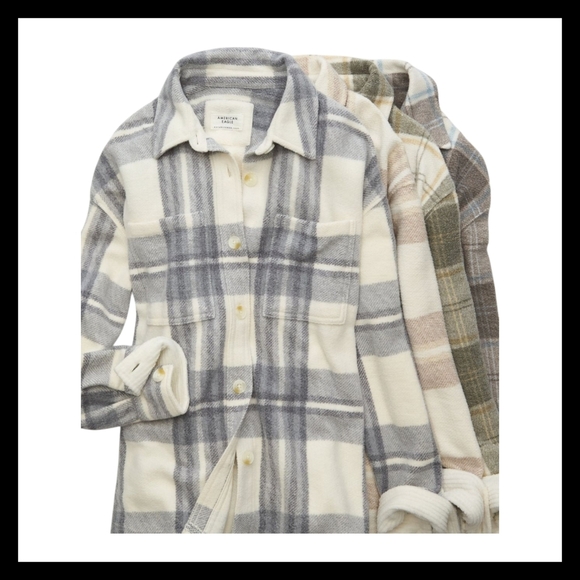 NWT - AMERICAN EAGLE GRAY PLAID FLEECE OVERSIZED SHACKET - SIZE XL - Picture 8 of 9